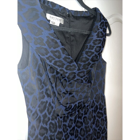 KAY UNGER NEW YORK Women's Dress Sz 6 Cap Sleeveless V-Neck Blue Black Leopard - Picture 3 of 13